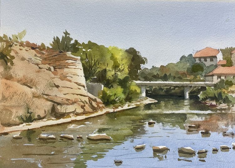acuarela río
